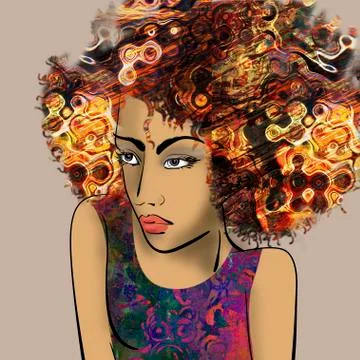 Art colorful illustration with face of beautiful african girl with curly hair Stock Illustration