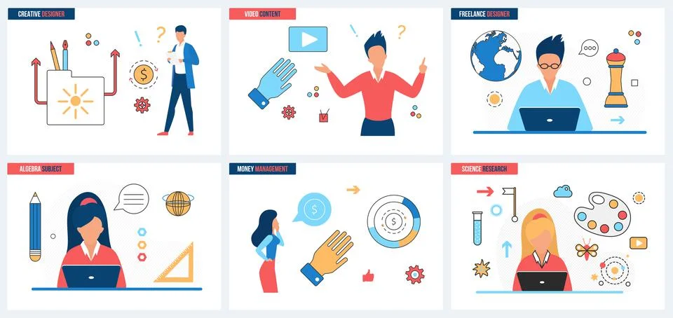Art content creation, digital technology, tools set, workflow of artist creating Stock Illustration