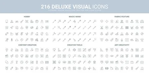 Art content creation process, design tool, authors portfolio, magic wands line 스톡 일러스트