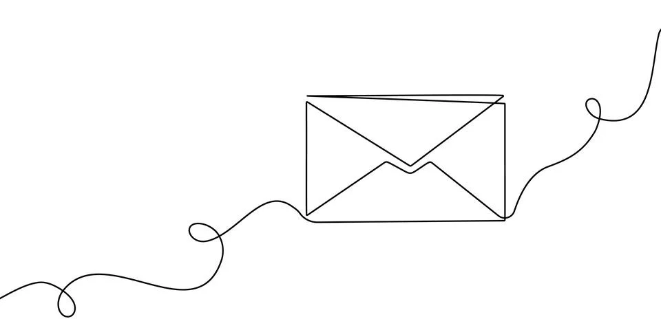 Art continuous line one mail icon email letter vector paper message. Line art Stock Illustration