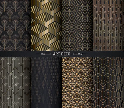Art Dec patterns set. Golden vintage geometric line backgtounds icolated on Stock Illustration