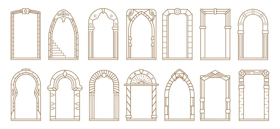 Art deco arch frames, arcs, doors or borders set Stock Illustration