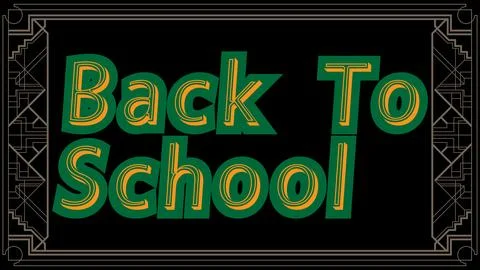 Art deco Back to School text with old frames, decorative lines borders and .. Illustrazione stock