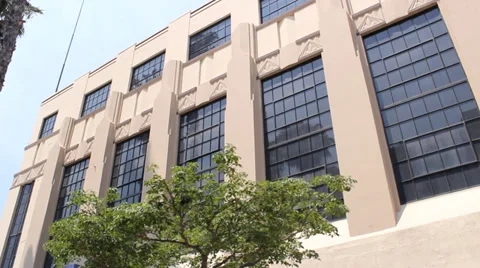 Art Deco Building with Windows Driving Shot Video stock 31679542