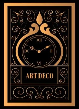 Art deco clock vector. Vintage Label Stock Illustration