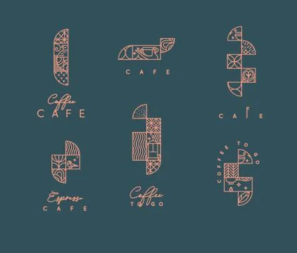 Art Deco coffee elements dark Stock Illustration