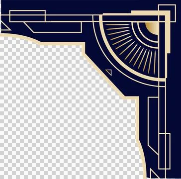 Art deco corner frame is forming on transparent background, with gold lines and 库存插图