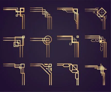 Art deco corner set.Creative template in style of 1920s for borders Stock Illustration