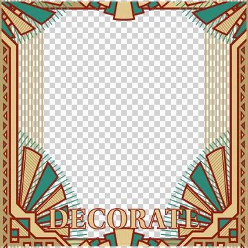 Art deco frame is featuring geometric fan motifs, serif DECORATE text, Stock Illustration