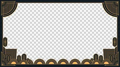 Art deco frame is featuring gold borders with fan motifs plus teal panel on Stock Illustration