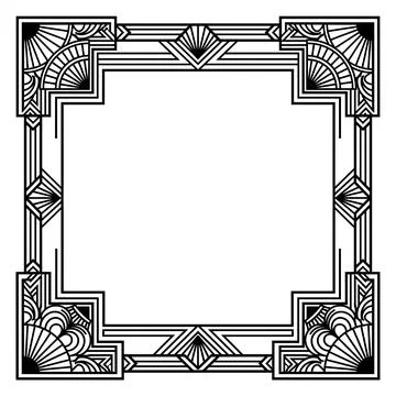 Art Deco Frame with Geometric Patterns and Symmetrical Design in Black and .. Stock Illustration