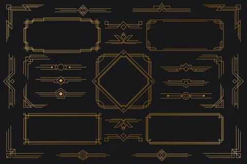 Art deco frame. Line border, ornament decoration element, luxury gold in Stock Illustration