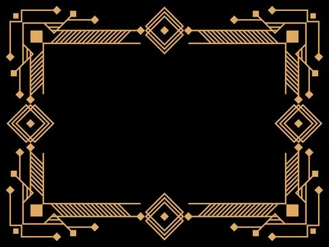 Art deco frame. Vintage linear border. Design a template for invitations, l.. Illustrazione stock
