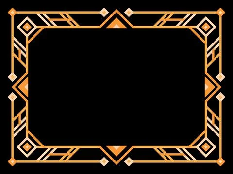 Art deco frame. Vintage linear border. Geometric frame in gold color in lin.. Stock Illustration