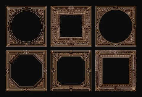 Art deco frames with gold ornament borders Stock Illustration
