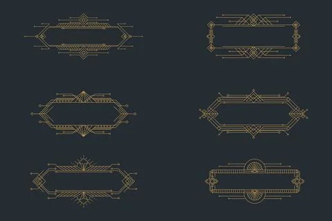 Art deco frames, golden elegant antique borders, decorative game buttons or.. Stock Illustration