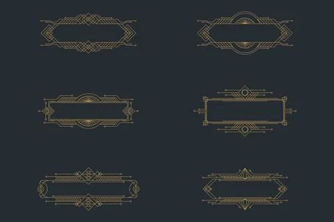 Art deco frames, golden elegant antique borders, decorative game buttons or.. Stock Illustration