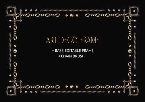 Art deco geometric frame made of chain, beads Stock Illustration
