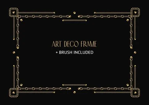 Art deco geometric frame made of golden chain Stock Illustration