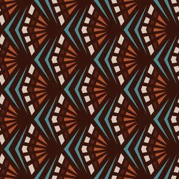 Art Deco - Geometric Pattern (Cream, Orange, Brown, Blue) Stock Illustration