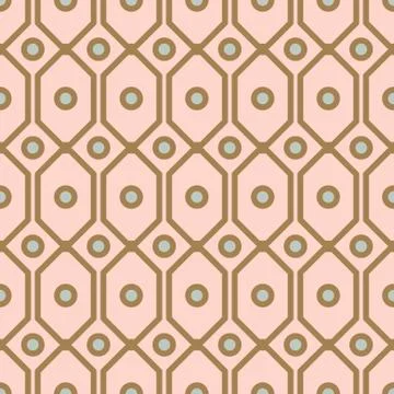 Art deco geometric pattern with net circle shapes in gold and blush colors. Illustrazione stock