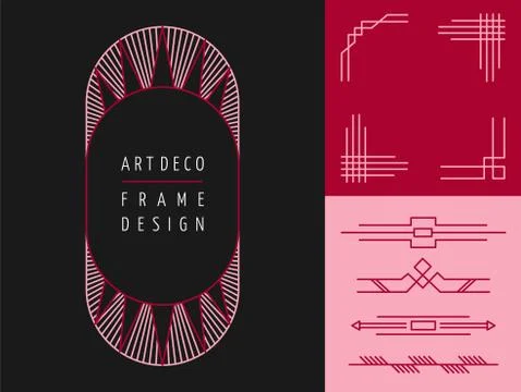 Art deco geometry frame set mono line elements Stockillustratie