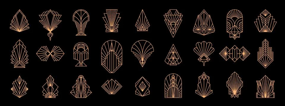 Art deco gold borders, frames and decor elements Stock Illustration