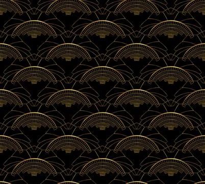 Art Deco Gold Seamless Pattern on Black Background Illustrazione stock