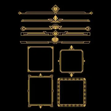Art deco golden frames and decorative dividers collection Ilustración de archivo