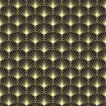 Art-Deco golden pattern, shells Illustrazione stock