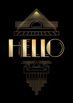 Art Deco Hello text. Decorative greeting card, sign with vintage letters. Stock Illustration
