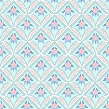 Art Deco Inspired Floral Pattern In Geometric Shapes Stock Illustration
