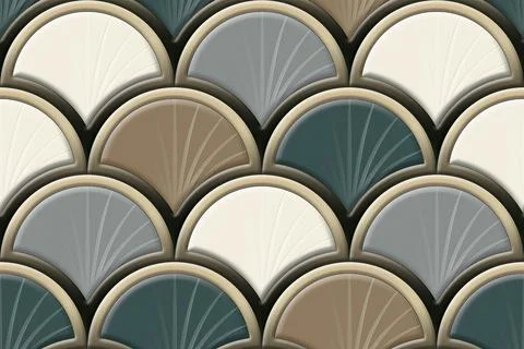 Art Deco-inspired geometric pattern with fan-shaped, overlapping semicircles. Stock Illustration