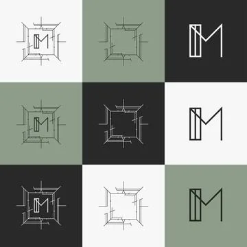 Art Deco letter alphabet frame logo kit set Stock Illustration