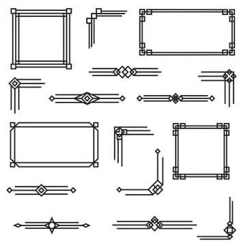 Art deco line border. Modern arabic black frames, decorative lines borders an Stock Illustration