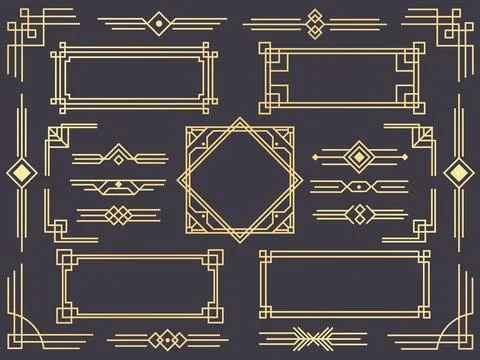 Art deco line border. Modern arabic gold frames, decorative lines borders a.. Stock Illustration