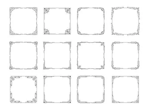 Art deco line frames set. Linear decorative geometric borders isolated on whi Stock Illustration