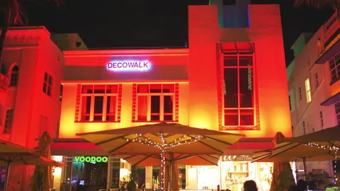 Art deco night Deco Walk Voodoo lounge bar at South Beach Miami Florida Stock Footage 164662177