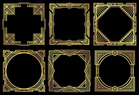 Art deco nouveau border frames in 1920s style vector set Stock Illustration