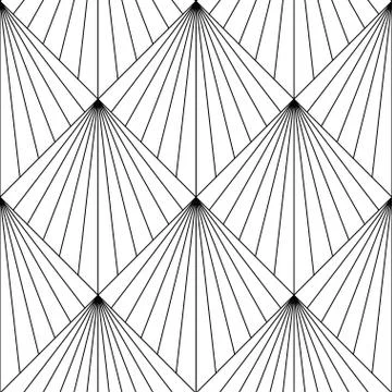 Art Deco Pattern. Fanning seamless black and white background Stock Illustration