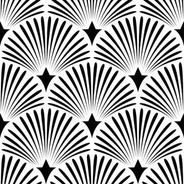 Art Deco Pattern. Fanning seamless black and white background Stock Illustration