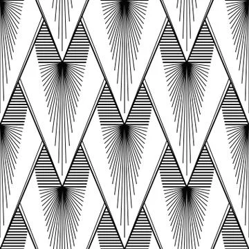 Art Deco Pattern. Fanning seamless black and white background Stock Illustration