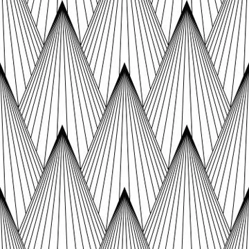Art Deco Pattern. Fanning seamless black and white background Stock Illustration