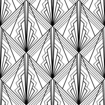 Art Deco Pattern. Fanning seamless black and white background Stock Illustration