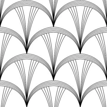 Art Deco Pattern. Fanning seamless black and white background Stock Illustration