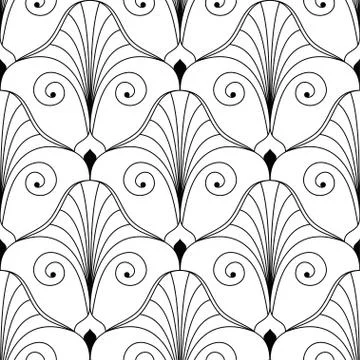 Art Deco Pattern. Fanning seamless black and white background Illustrazione stock