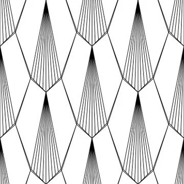 Art Deco Pattern. Fanning seamless black and white background Stock Illustration
