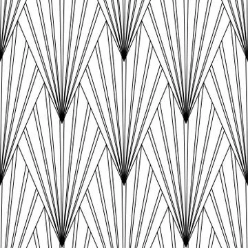 Art Deco Pattern. Fanning seamless black and white background Stock Illustration