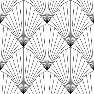 Art Deco Pattern. Fanning seamless black and white background Stock Illustration
