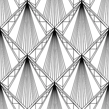 Art Deco Pattern. Fanning seamless black and white background Stock Illustration